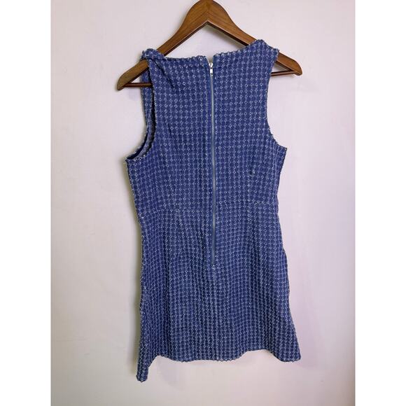 Day + Moon Blue Tweed Button Front Mini Dress Women’s Size M Square Neck - Picture 4 of 4